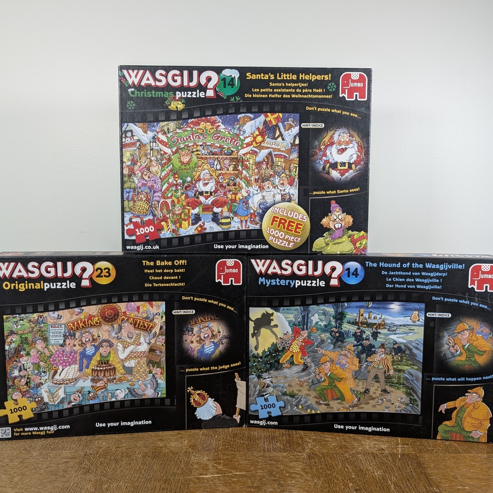 Lot of 4 Wasgij? 1000 Pc Comic Cartoon Puzzles Christmas Hound Bake Off COMPLETE
